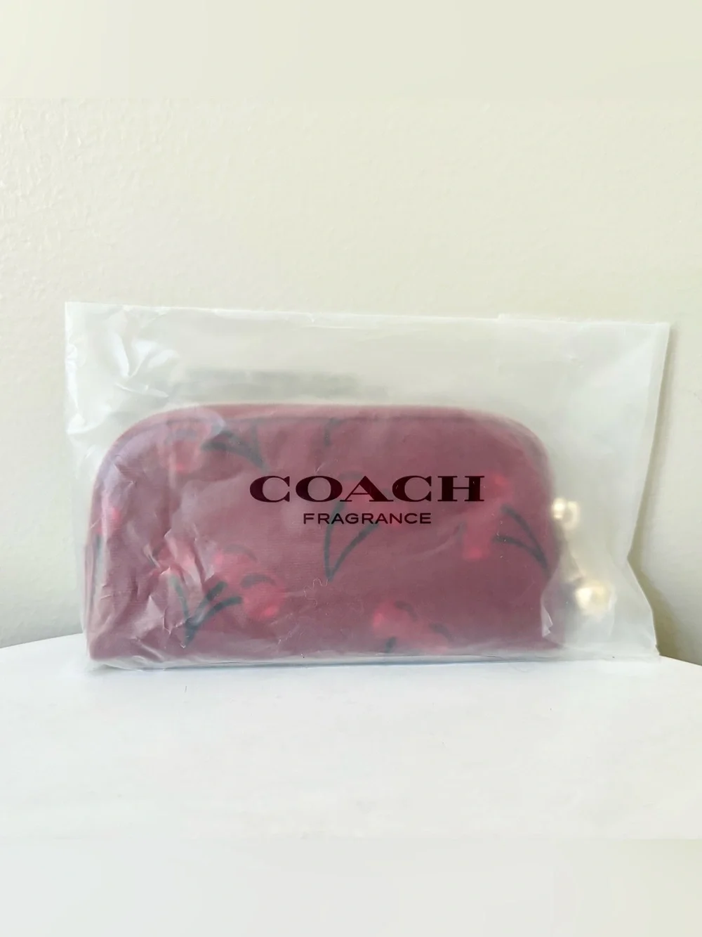 NEW COACH Red Cherry EDP Cosmetic Pouch with Gold Hardware